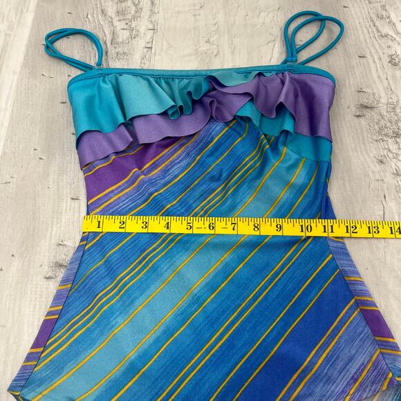 Vintage Sirena 1 Piece Striped Ruffle Removable Straps Retro Bathing Swim Suit - Picture 11 of 12